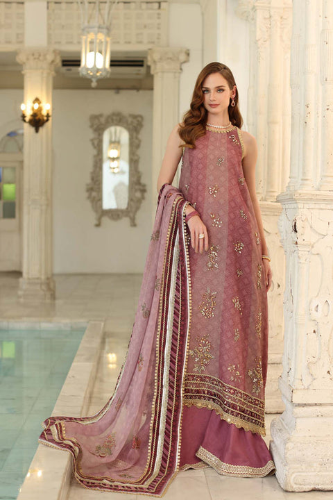 Noor By Saadia Asad Cotton Net Embroidered 3PC Unstitched Suit D-06 Rose Pink