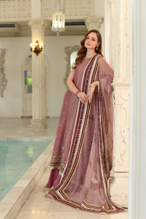 Noor By Saadia Asad Cotton Net Embroidered 3PC Unstitched Suit D-06 Rose Pink