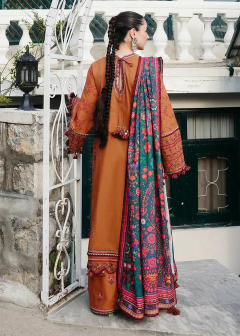 HUSSAIN REHAR  -3PC DHANAK EMBROIDERED SHIRT WITH PRINTED SHAWL AND TROUSER- 10 Tamar