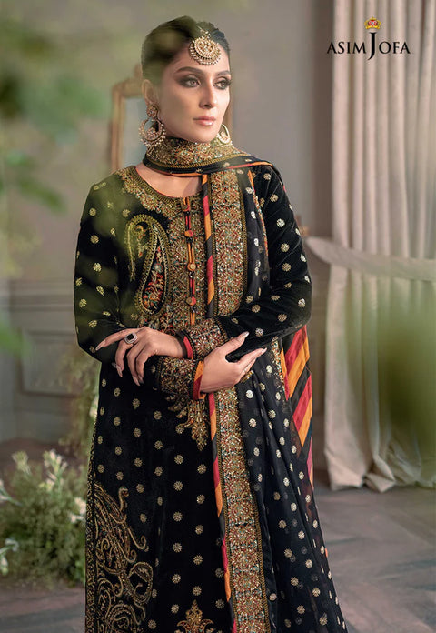 ASIM JOFA - 3PC VELVET EMBROIDERED SHIRT WITH NET EMBROIDERED DUPATTA AND TROUSER - KPR1835