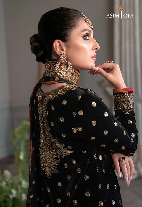ASIM JOFA - 3PC VELVET EMBROIDERED SHIRT WITH NET EMBROIDERED DUPATTA AND TROUSER - KPR1835