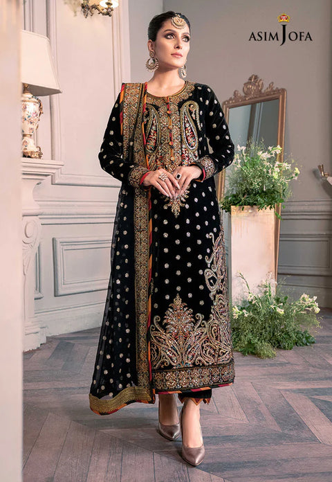 ASIM JOFA - 3PC VELVET EMBROIDERED SHIRT WITH NET EMBROIDERED DUPATTA AND TROUSER - KPR1835