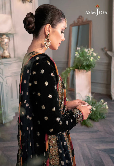 ASIM JOFA - 3PC VELVET EMBROIDERED SHIRT WITH NET EMBROIDERED DUPATTA AND TROUSER - KPR1835