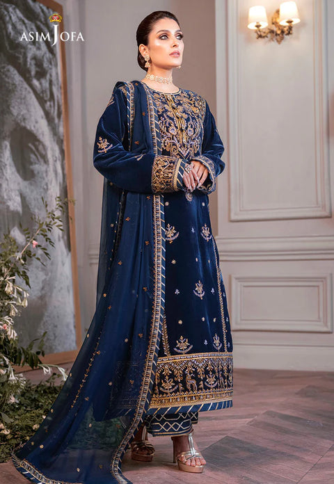 ASIM JOFA  -3 Piece Unstitched Embroidered Velvet Suit AJAM-08