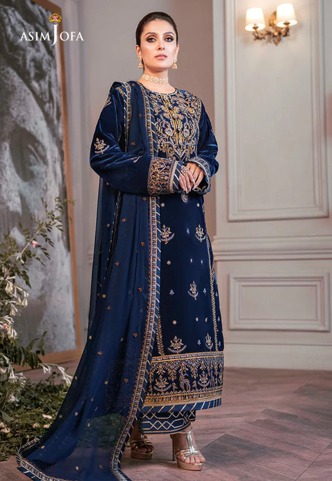 ASIM JOFA  -3 Piece Unstitched Embroidered Velvet Suit AJAM-08