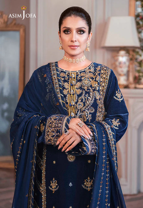 ASIM JOFA  -3 Piece Unstitched Embroidered Velvet Suit AJAM-08