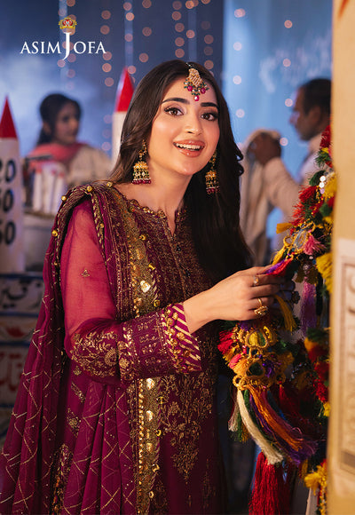 Asim jofa - 3PC CHIFFON EMBROIDERED WITH EMBROIDERED DUPATTA -RD-AJKK-18