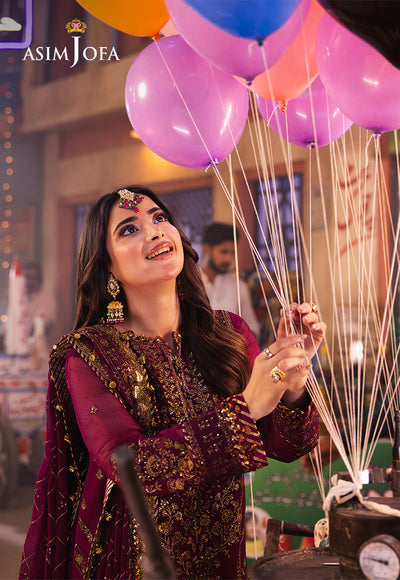 Asim jofa - 3PC CHIFFON EMBROIDERED WITH EMBROIDERED DUPATTA -RD-AJKK-18