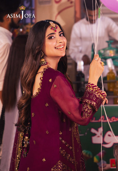 Asim jofa - 3PC CHIFFON EMBROIDERED WITH EMBROIDERED DUPATTA -RD-AJKK-18