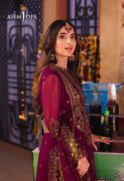 Asim jofa - 3PC CHIFFON EMBROIDERED WITH EMBROIDERED DUPATTA -RD-AJKK-18