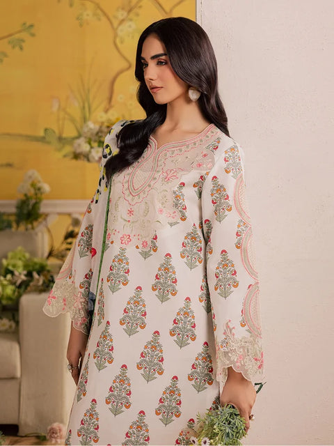 MAHNUR - 3-piece luxury unstiched embroidered dress- dhannk dress with Pashimna Shawl (AL-08)