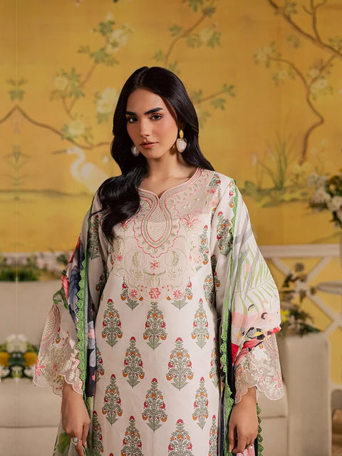 MAHNUR - 3-piece luxury unstiched embroidered dress- dhannk dress with Pashimna Shawl (AL-08)