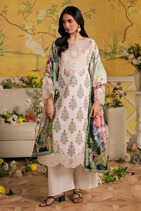 MAHNUR - 3-piece luxury unstiched embroidered dress- dhannk dress with Pashimna Shawl (AL-08)
