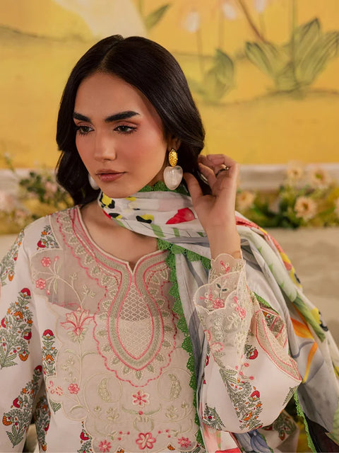 MAHNUR - 3-piece luxury unstiched embroidered dress- dhannk dress with Pashimna Shawl (AL-08)