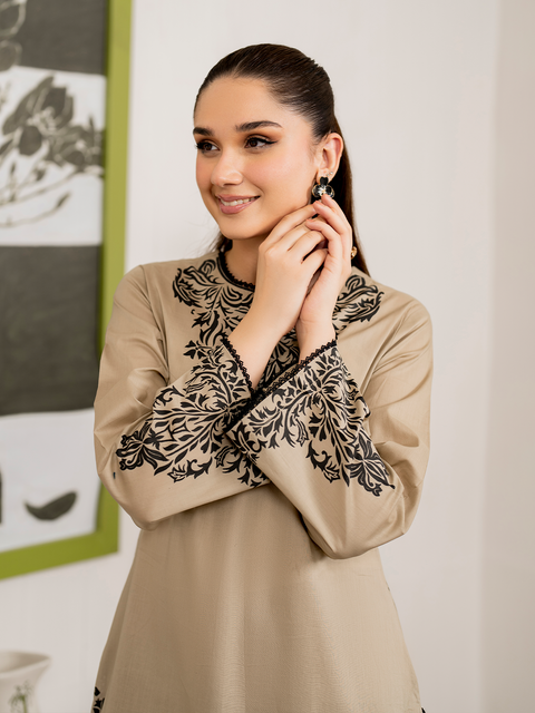 GARNET - 3PC DHANAK EMBROIDERED SHIRT WITH TWILL PRINTED SHAWL AND TROUSER - KPR1822