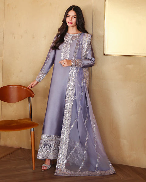 MUSHQ -  Luxury Silk Embroidered 3Pc Unstitched Kaftan | Aysel