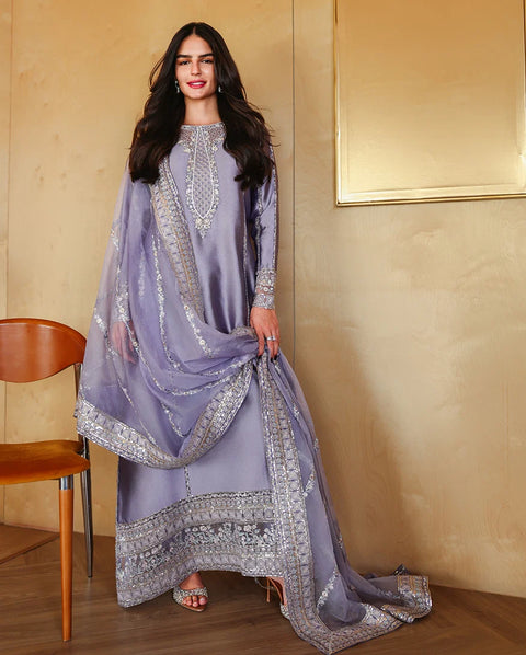 MUSHQ -  Luxury Silk Embroidered 3Pc Unstitched Kaftan | Aysel