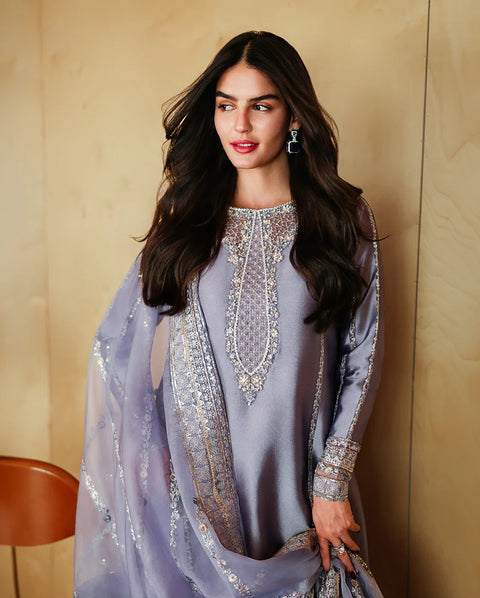 MUSHQ -  Luxury Silk Embroidered 3Pc Unstitched Kaftan | Aysel