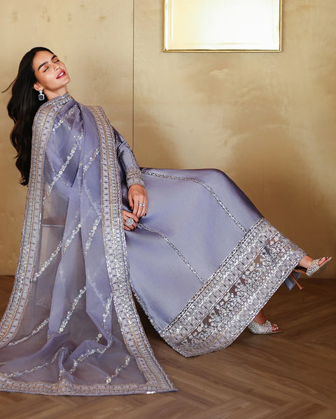 MUSHQ -  Luxury Silk Embroidered 3Pc Unstitched Kaftan | Aysel