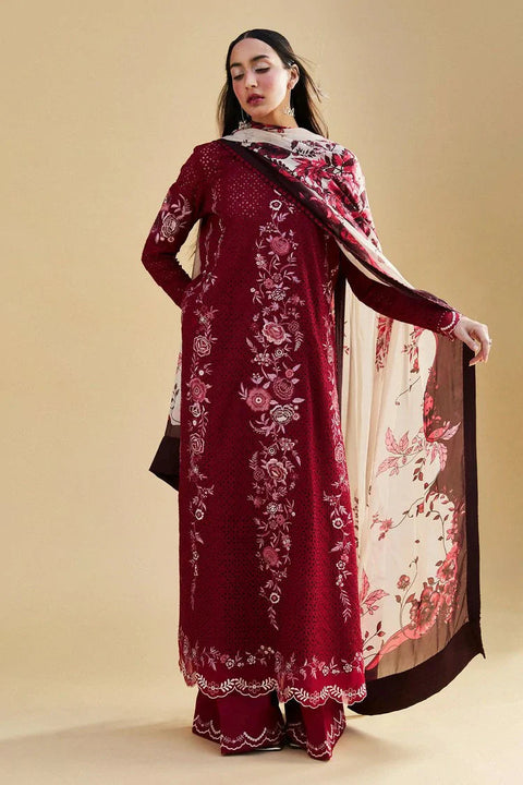 ZARA SHAJAHAN - 3PC DHANAK EMBROIDERED SHIRT WITH TWILL PRINTERD SHAWL AND TROUSER - Asa-5B