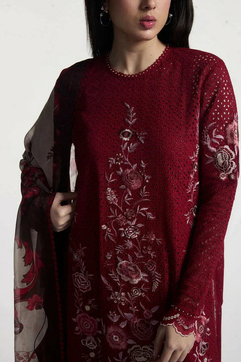 ZARA SHAJAHAN - 3PC DHANAK EMBROIDERED SHIRT WITH TWILL PRINTERD SHAWL AND TROUSER - Asa-5B