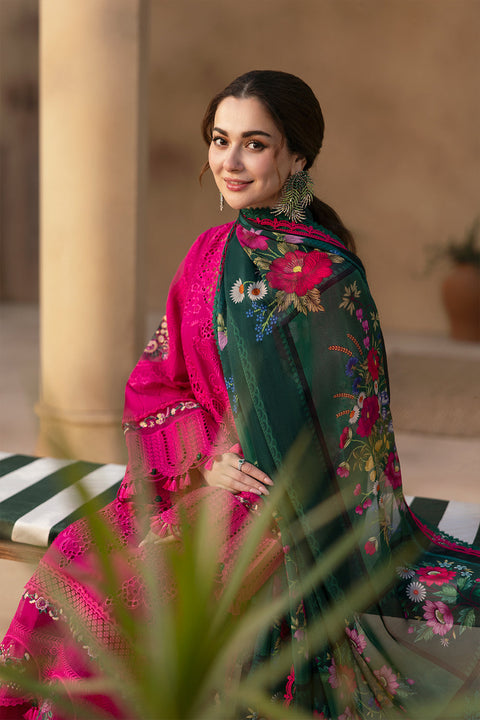 SAIRA RIZWAN - 3PC DHANAK EMBROIDERED SHIRT WITH PRINTED SHAWL AND TROUSER - KPR-SRL25-04