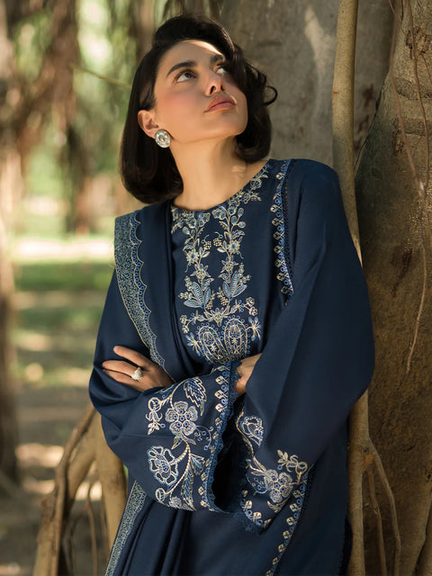 YARDS - 3PC DHANAK EMBROIDERED SHIRT WITH DHANAK EMBROIDERED SHAWL AND EMBROIDERED TROUSER - KPR- Belle-01