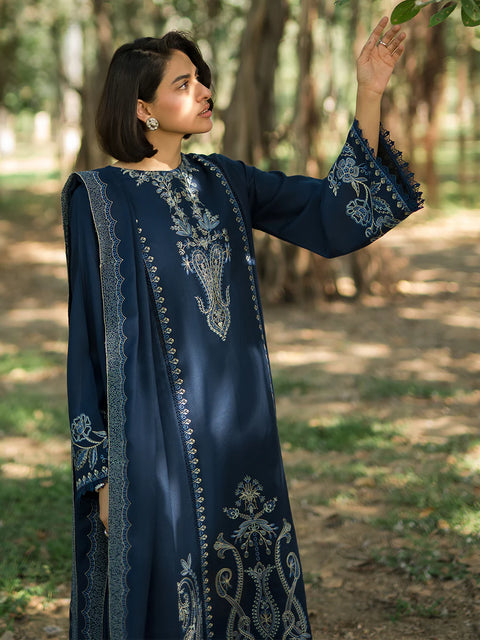 YARDS - 3PC DHANAK EMBROIDERED SHIRT WITH DHANAK EMBROIDERED SHAWL AND EMBROIDERED TROUSER - KPR- Belle-01