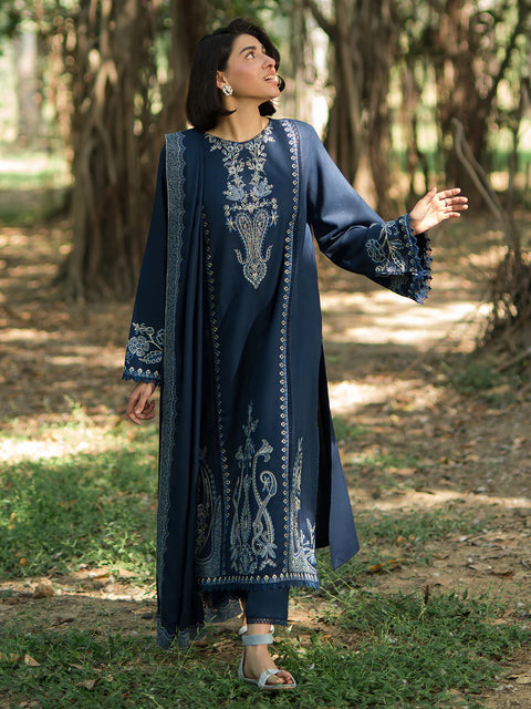 YARDS - 3PC DHANAK EMBROIDERED SHIRT WITH DHANAK EMBROIDERED SHAWL AND EMBROIDERED TROUSER - KPR- Belle-01