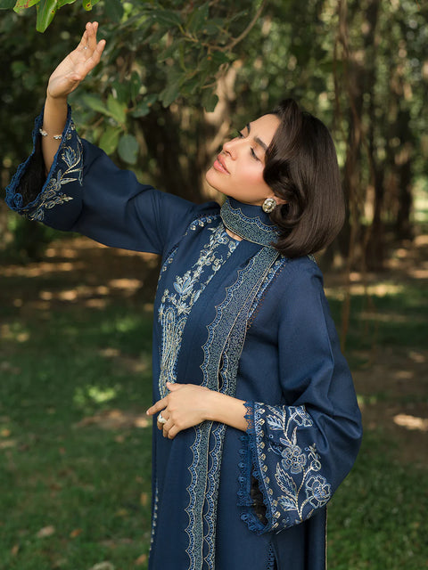 YARDS - 3PC DHANAK EMBROIDERED SHIRT WITH DHANAK EMBROIDERED SHAWL AND EMBROIDERED TROUSER - KPR- Belle-01