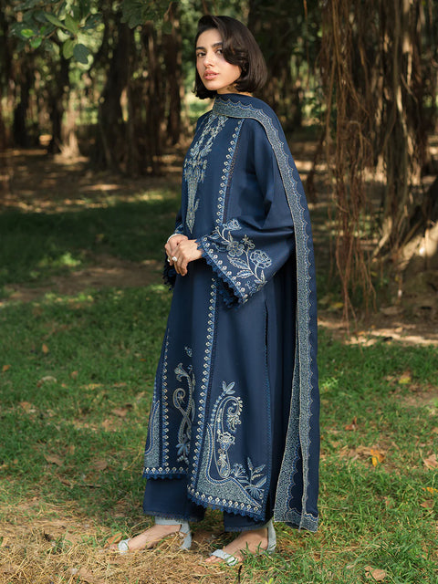 YARDS - 3PC DHANAK EMBROIDERED SHIRT WITH DHANAK EMBROIDERED SHAWL AND EMBROIDERED TROUSER - KPR- Belle-01