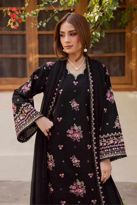 BATIK-  3PC Lawn Embroidered SHIRT WITH Embroidered DUPATTA AND TROUSER -BLK-65