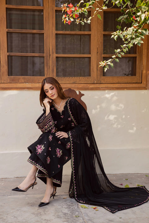 BATIK-  3PC Lawn Embroidered SHIRT WITH Embroidered DUPATTA AND TROUSER -BLK-65