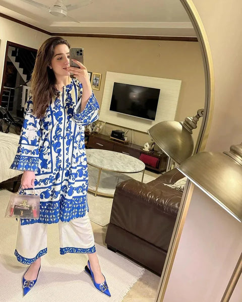 Shamoze Silk - 3 Piece - Digital Print - Blue & White Floral