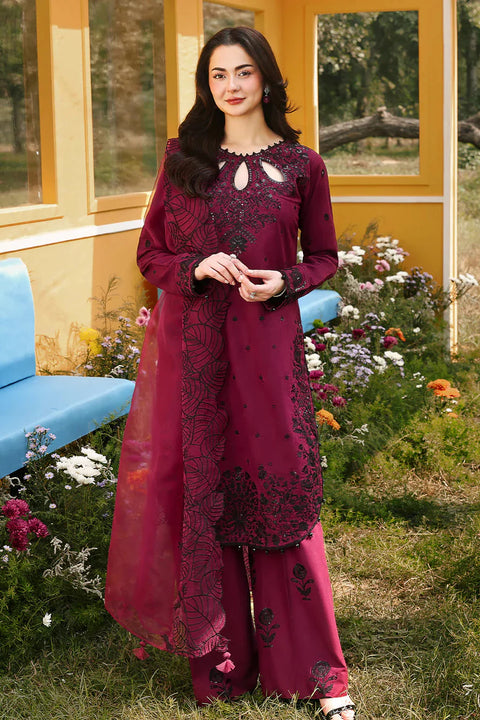 ALLYS - 3PC LAWN SEQUIN EMBROIDERED SHIRT WITH KHADDI NET EMBROIDERED DUPATTA AND TROUSER - KPR 2837