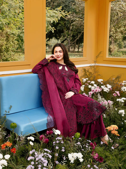 ALLYS - 3PC LAWN SEQUIN EMBROIDERED SHIRT WITH KHADDI NET EMBROIDERED DUPATTA AND TROUSER - KPR 2837