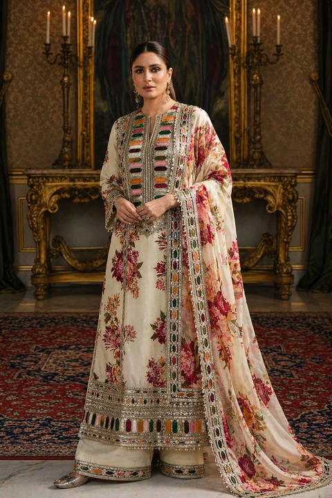 Sabyasachi - Luxury Lawn Embroidered 3 Piece Unstitched - WHITE