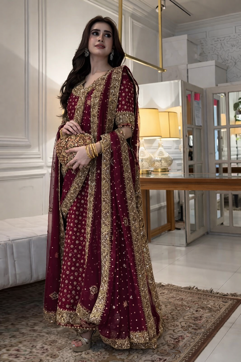 Haris Shakeel Luxury Chiffon Embroidered 3 Piece Unstitched - HR 69 Aisha Afridi
