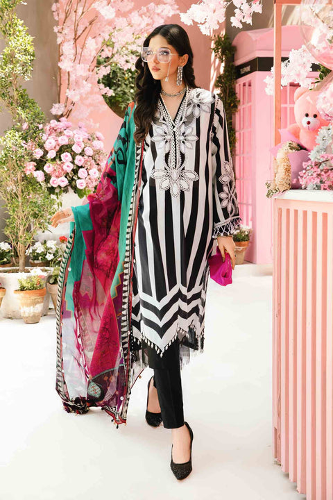 MARIA B - 3 Piece Unstitched Chickenkari Embroidered Printed Lawn Suit | MPT-9B