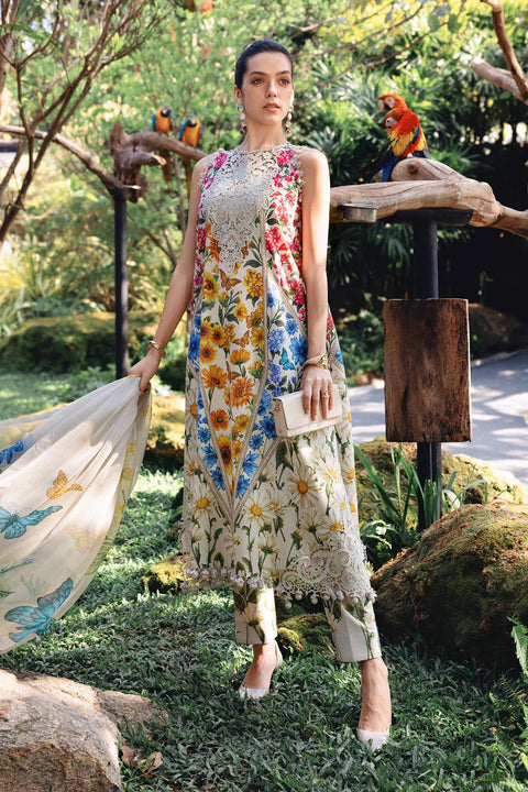 Maria b - 3 Piece Unstitched Embroidered Lawn Suit :MPT-2910-A