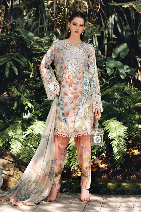 Maria b - 3 Piece Unstitched Embroidered Lawn Suit :MPT-2910-B