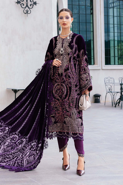 Maria B - 3 Piece Unstitched Embroidered Velvet Suit WL-1311-Purple
