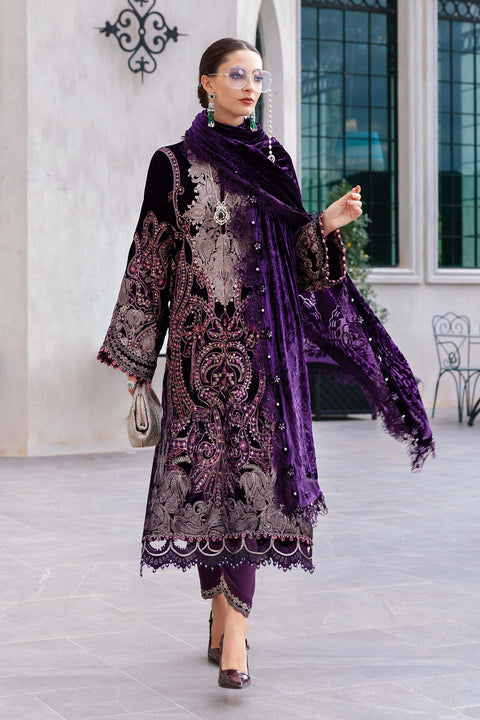 Maria B - 3 Piece Unstitched Embroidered Velvet Suit WL-1311-Purple