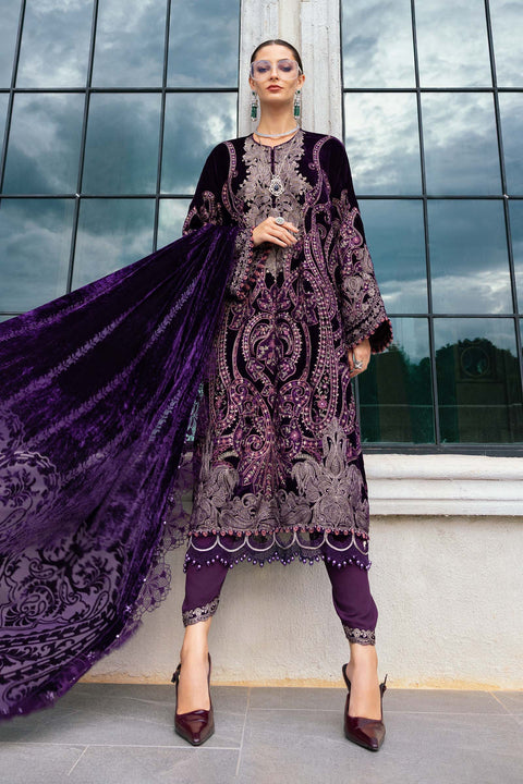 Maria B - 3 Piece Unstitched Embroidered Velvet Suit WL-1311-Purple
