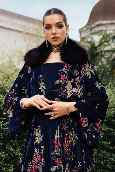 Maria B -3 Piece Unstitched Embroidered Velvet Shawl Suit WL-1312-Navy Blue