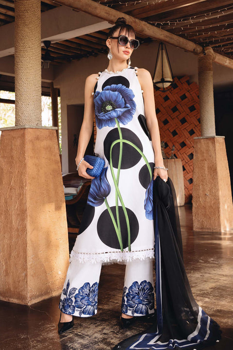 Maria b - 3 Piece Unstitched Embroidered Lawn Suit :MPT-2913-A