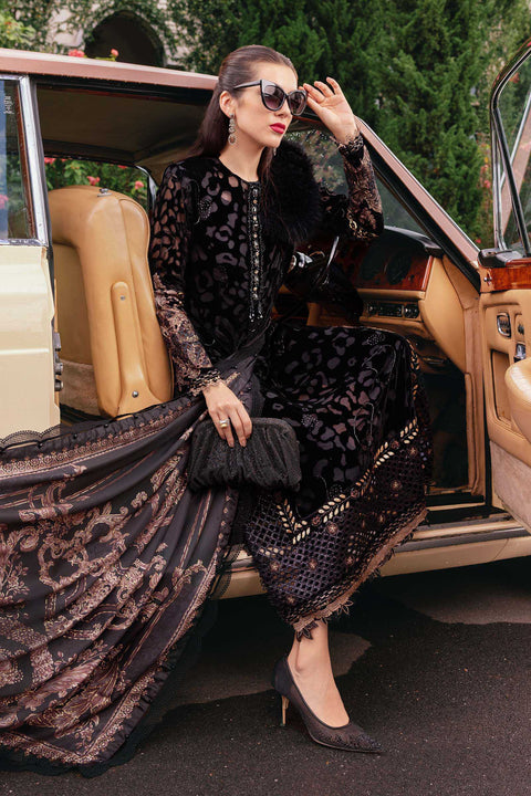 Maria b - 3 Piece Unstitched Embroidered Lawn Suit WL-1301-Black and Gold