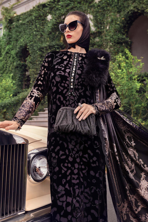 Maria b - 3 Piece Unstitched Embroidered Lawn Suit WL-1301-Black and Gold