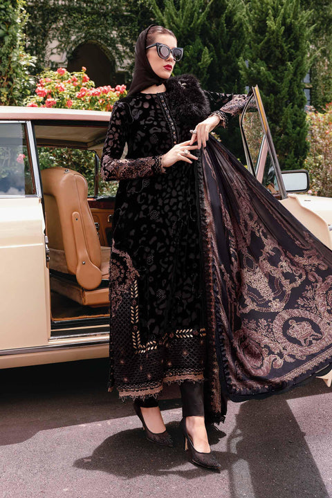 Maria b - 3 Piece Unstitched Embroidered Lawn Suit WL-1301-Black and Gold