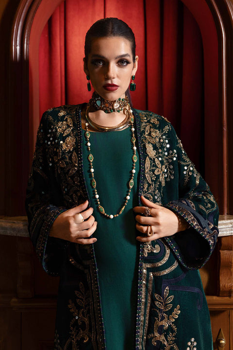 Maria B -3 Piece Unstitched Embroidered Velvet Suit WL-1302-Emerald Green